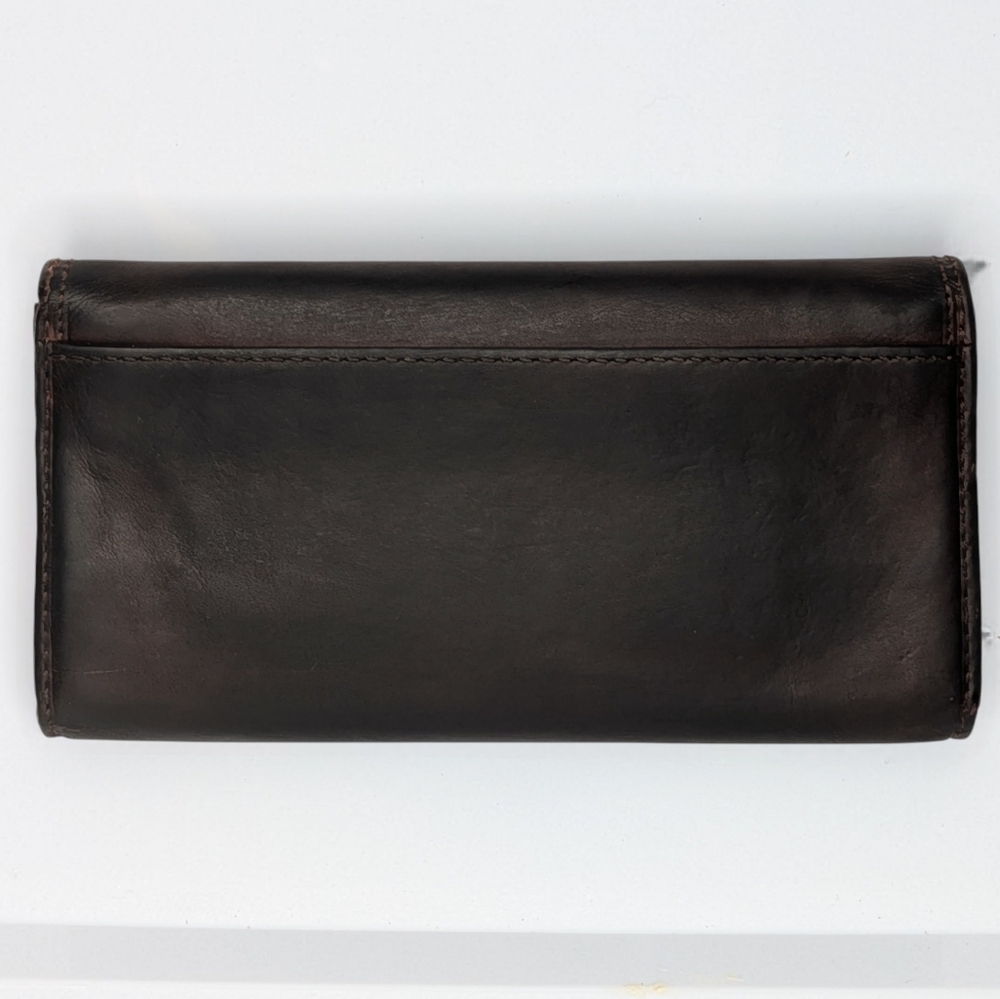 Vintage Coach Bleeker Dark Brown Smooth Leather Tattersall Buckle Long Wallet - Picture 5 of 16